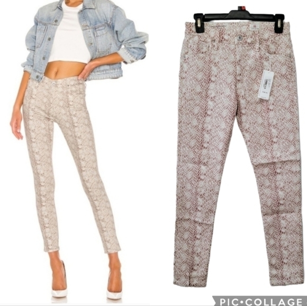 NWT AG Adriano Goldschmied Farrah Skinny Ankle Silk Python Ivory Dust Hued Sz 26